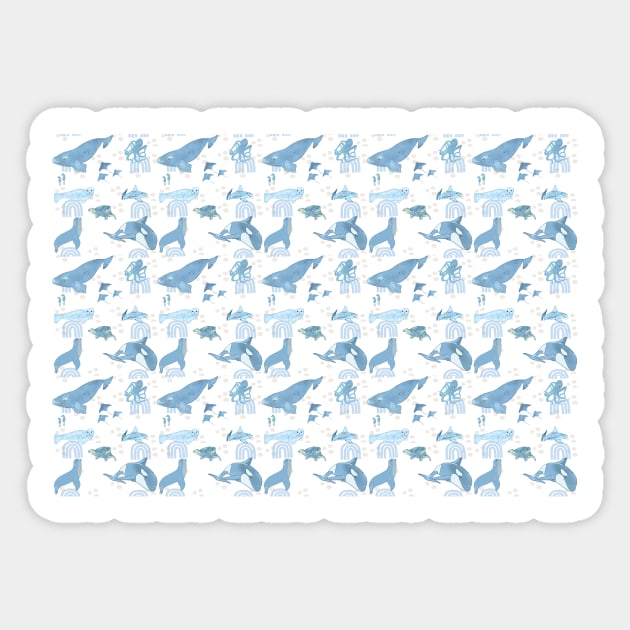 Marine Animals - Blue Sticker by eeliseart